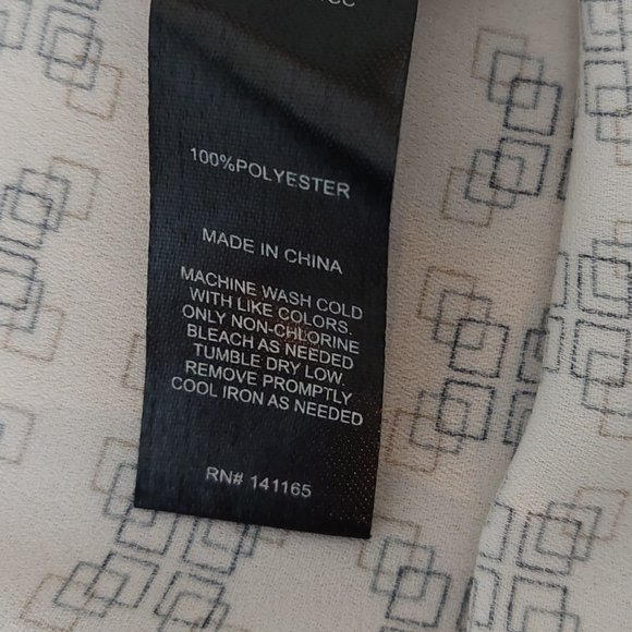 Harve Bernard Geometric Pattern L/S Blouse Cream Tan/Black Women's small - Picture 8 of 10